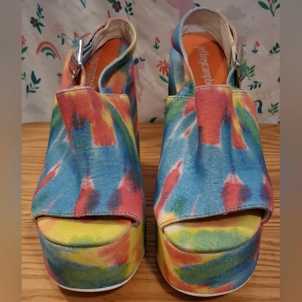 EUC RARE Y2K Jeffrey Campbell Mattix TyeDye Retro Hippie Platform Heel Shoe SZ 6